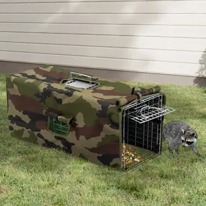 32in Live Animal Trap Cage with Cover Humane Rescue Outdoor for Raccoons Opossums Cats Groundhogs Silver Portable Puppy Pen