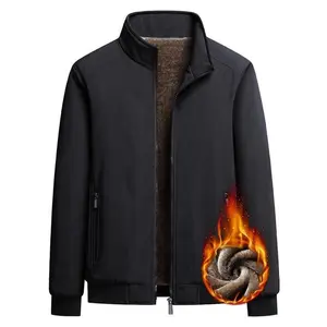 Men's Regular Fit Solid Color Zip Up Thermal Lined Jacket, Casual Long Sleeve Funnel Neck Zip Front Outerwear for Fall & Winter, Men's Clothes for Daily Wear