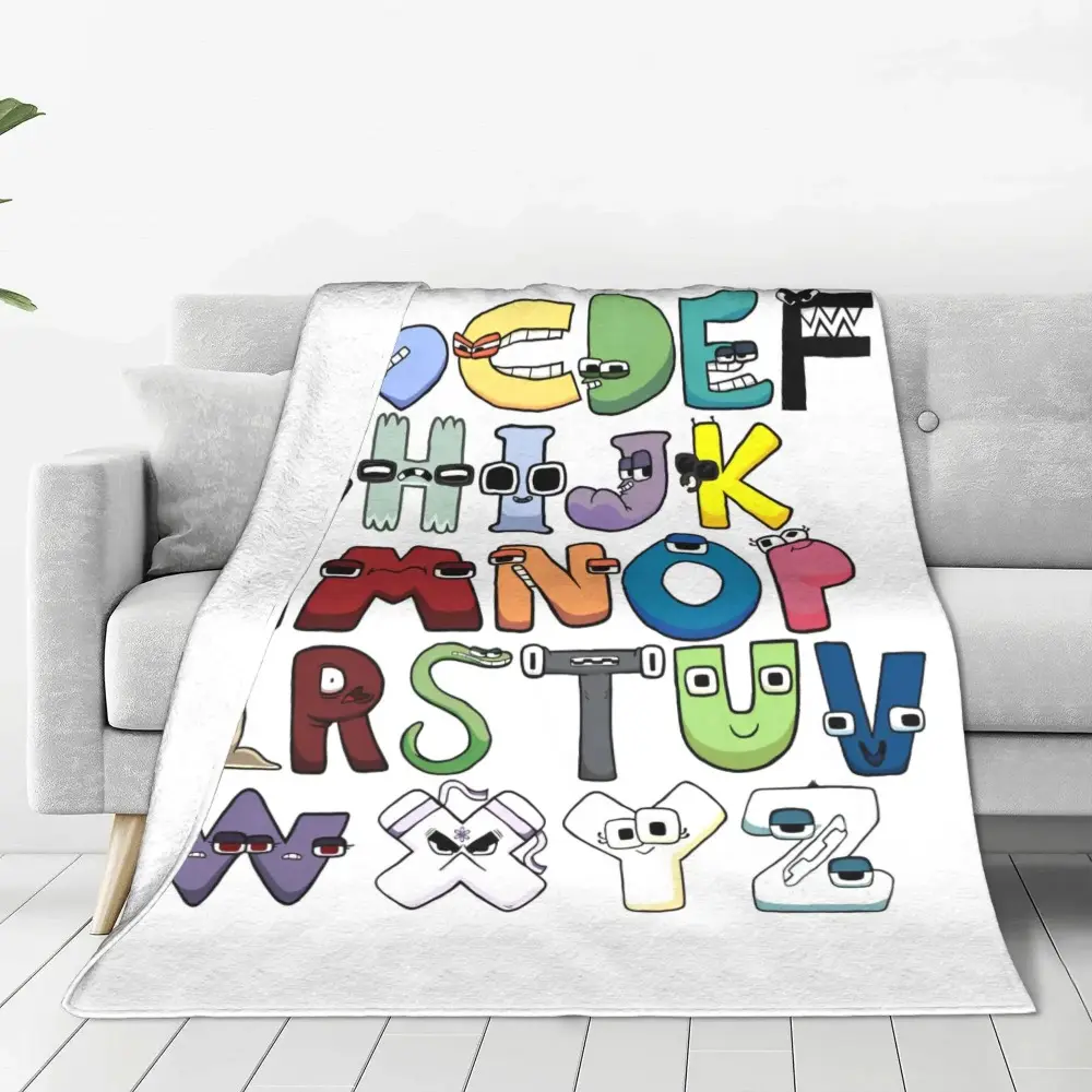 Alphabet Lore English Cartoon Villain Letter Shapes Plush Throw Blanket, Warm Soft Textile Bedding for Home & Travel, Gym Couch Bed, 125*100cm & 30*40in (Infant Size) Soft Furnishing