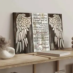 1Count Wooden Frame Canvas, Angel Wings Memorial Quote Images, Exquisite Poster, Fashion Bedroom Decoration, Modern Art Home Poster, Waterproof High Definition Printing, Ideal Gift, Art
