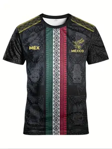 Mexican Men's Soccer Jersey, Soccer Shirt, Breathable Round Neck Sport Top with Aztec Print, Ideal for Football Matches, Training & Casual