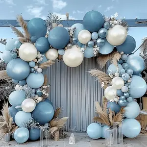 Dusty Blue & Slate Balloon Arch Kit with Pearl & Sand Balloons for Baby Shower, Wedding Decor