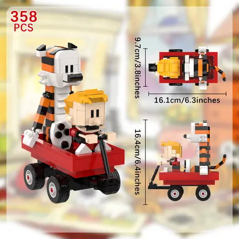 TENHORSES Boy and Tiger Adventure Blocks Set 358PCS with Rotatable Wheels Interactive Car Figure Compatible with Legos for Boys Girls Adults
