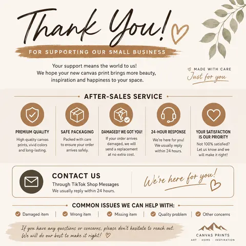 Digital Canvas Poster Care Guide & Electronic After-Sales Card - Digital File Only, No Physical Product Shipped