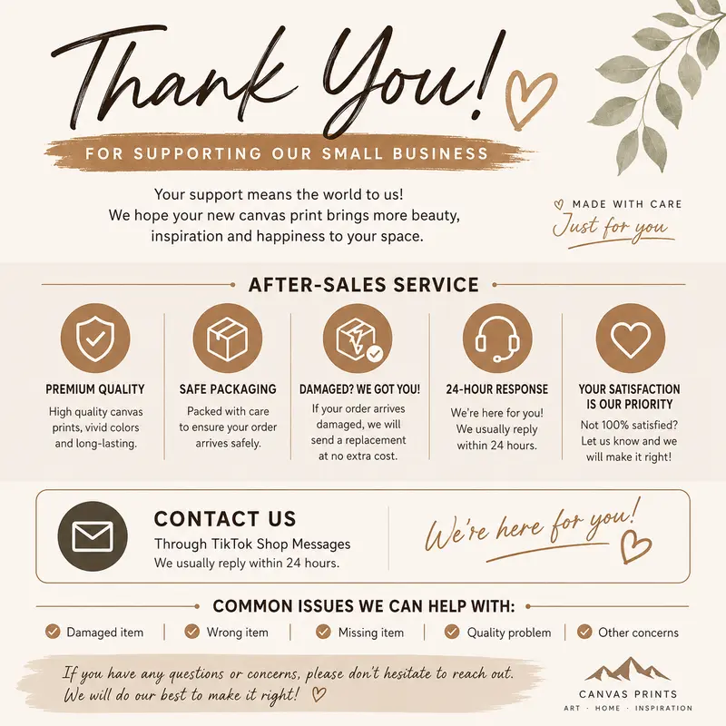 Digital Canvas Poster Care Guide & Electronic After-Sales Card - Digital File Only, No Physical Product Shipped
