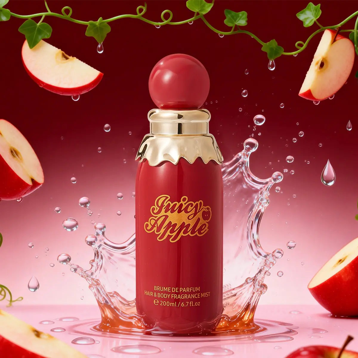 1pc-200ML Juicy Apple Hair & Body Fragrance Mist, Long Lasting Sweet Fruity Perfume Spray for Women, Fresh Scented Body Care, Fruity Scents