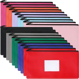 20 Pcs Money Bank Bag with Zipper 11 x 6 Inch Money Pouch Bulk Security Bank Deposit Bag with Clear Window Leatherette Cash Coin Wallet for Women Men Multicolored