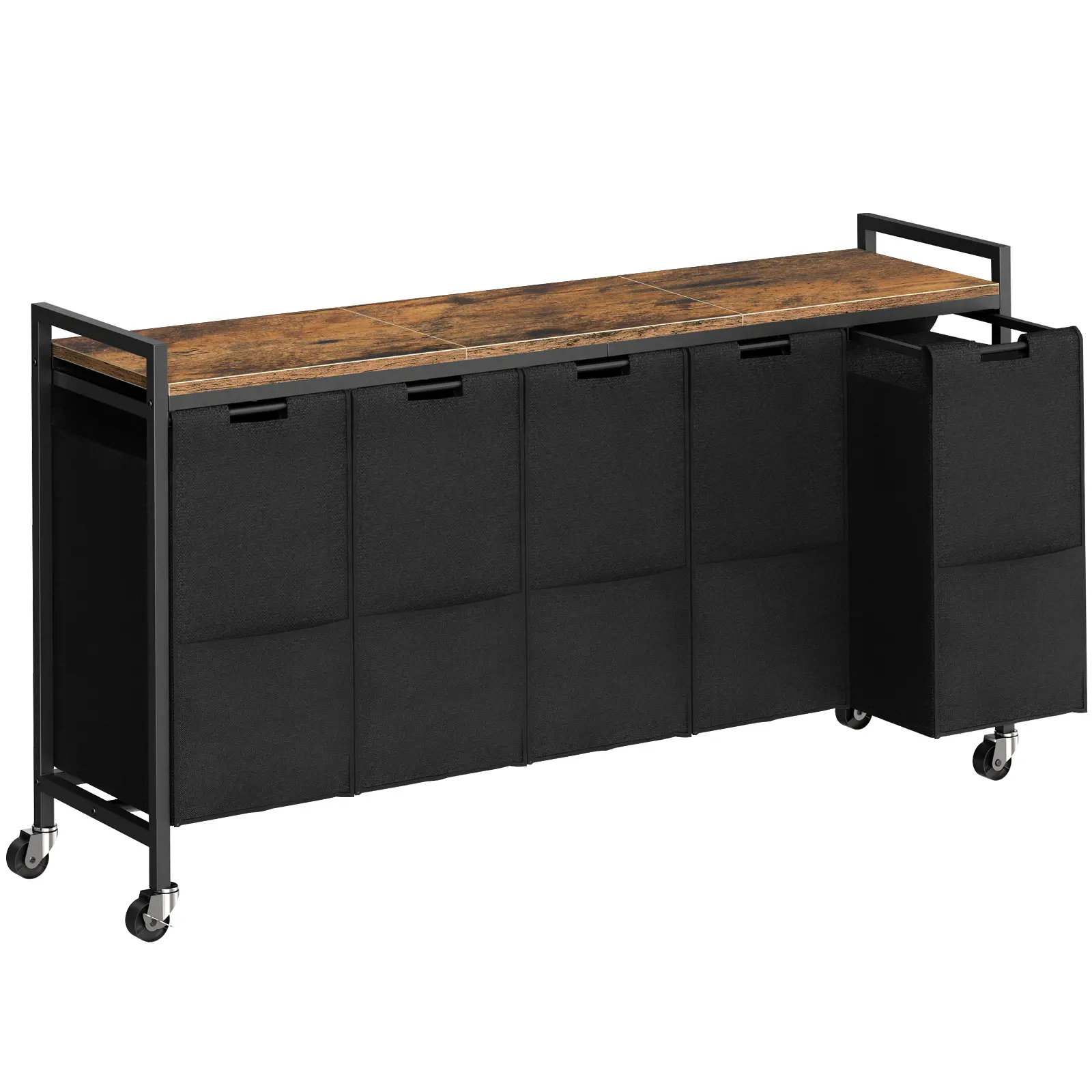 HOOBRO 5 × 10.5 Gallon (39.8L) Laundry Sorter 5 Sections, Laundry Hamper, Laundry Basket with Wheels, Rolling Cart, Pull-Out and Removable Oxford Fabric Laundry Bags, Rustic Brown and Black Organiser #SummerVibes
