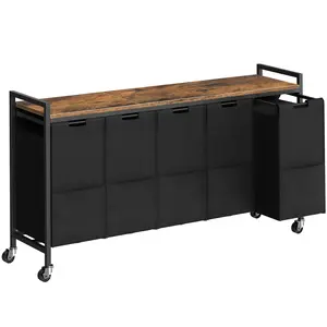 HOOBRO 5 × 10.5 Gallon (39.8L) Laundry Sorter 5 Sections, Laundry Hamper, Laundry Basket with Wheels, Rolling Cart, Pull-Out and Removable Oxford Fabric Laundry Bags, Rustic Brown and Black Organiser#SpringSale #BigSpringSale