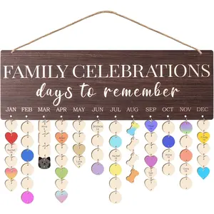 Family Birthday Calendar Board Wall  with Tags, Family Birthday Plaque with Tag Wooden Memory Days Reminder Wall   Decor  Anniversary  with 104 Tags, Valentines Day Christmas Gifts for Lovers  (FAMILY CELEBRATIONS)