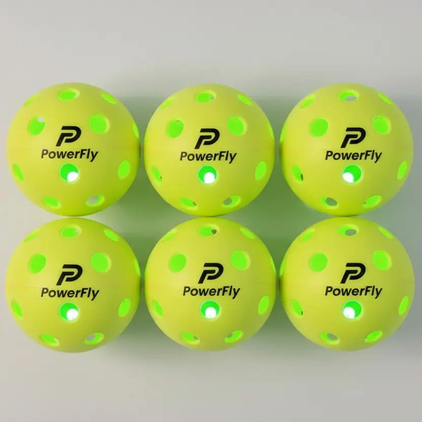 PowerFly Outdoor LED Pickleball Balls, High Visibility, 6 Pack (Yellow)