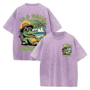 MoodTees Vintage Washed Purple Crocodile Graphic T-Shirt – Retro distressed cotton tee, eye-catching crocodile print, casual short sleeves, crew neck, soft breathable 100% cotton, comfortable relaxed fit, trendy streetwear, perfect for everyday wear
