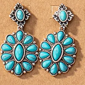 Western Stone Earrings for Women Floral Design with Turquoise Accents Elegant Western Style Jewelry