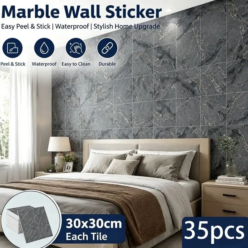 35 Sheets Luxury Marble Pattern Self-Adhesive Wallpaper, Waterproof Moisture-Resistant, Easy Install, No Residue, Kitchen Bathroom Decor, Waterproof Wallpaper For Bathroom, Bathroom Wallpaper Peel And Stick