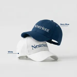 Nestrient Signature Hat | Premium Cotton Embroidered Baseball Cap | Adjustable Unisex Fit | Minimalist Lifestyle Headwear | Navy Blue & Classic White