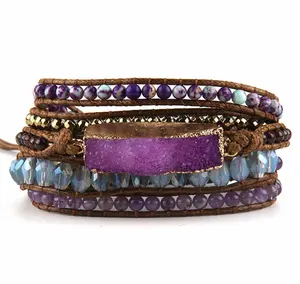 Druzy Stone Leather Wrap Bracelets