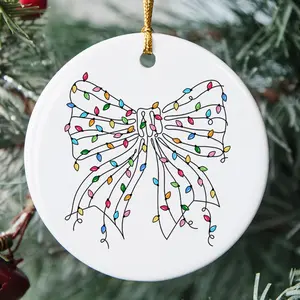 Christmas Lights Ornament, Christmas Coquette Bow Ornament, Coquette Christmas Ornament, Light Bow Ornaments, Holiday Decoration, Xmas Tree Ornaments, Xmas Ceramic Keepsake, Xmas Gift, Holiday Gifts