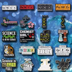20pcs Creative Discipline Chemical Molecular Formula Letter Element Emblem Fun Biological Gene RNA Shape Multi Style brooch