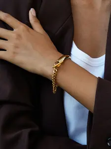 Ladies Jewelry Asymmetrical Half Chain Ot Buckle Bracelet Stainless Steel 18k Gold Plated Waterproof And Anti Allergy Classic Luster Charming And Versatile Jewelry