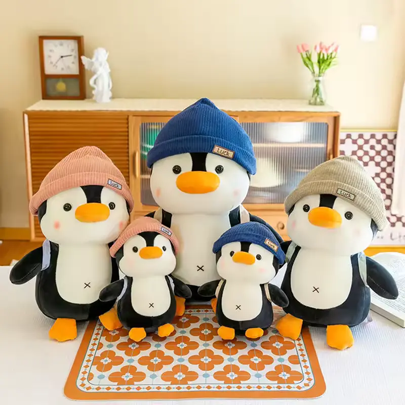 Comfortable Sleeping Aid Penguin with Hat Plush Toy, 23cm Backpack Doll Throwing Pillow, Great Birthday Present