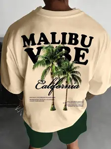 Men's Palm Tree Print Graphic Round Neck Tee, Loose Casual Short Sleeve T-shirt for Summer, Men's Top for Daily Wear, Tropical