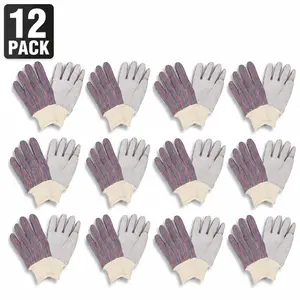 12-Pack Heavy-Duty Safety Work Gloves, Split Leather Palm, Knit Wrist Construction for Home Improvement, Utility Use