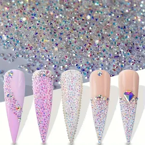 Clear Ab Nail Crystals Rhinestones, Micro Nail Beads, Mini Glass Dust Nail Jewels, Tiny Small Gems Stones, Iridescent Shine Charms