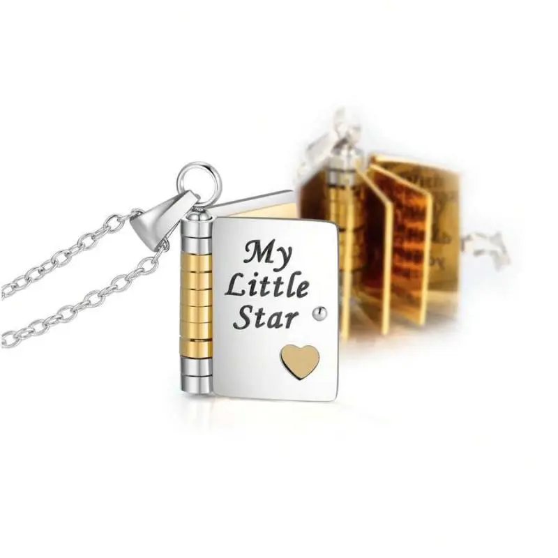 Personalized My Little Star Book Necklace, My Incredible Daughter Book Necklace Custom Name And 6 Pre-Engraved Messages Openable Pendant Adjustable,Book Necklace Is The Best Gift For Your Daughter Or Son.