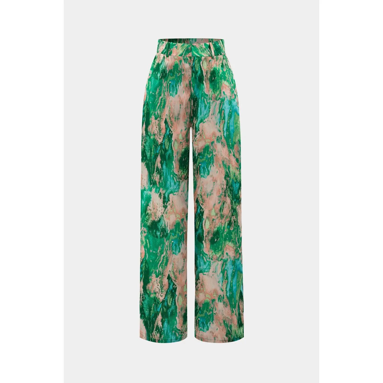 Marble Print High Waisted Full-length Straight Leg Pants