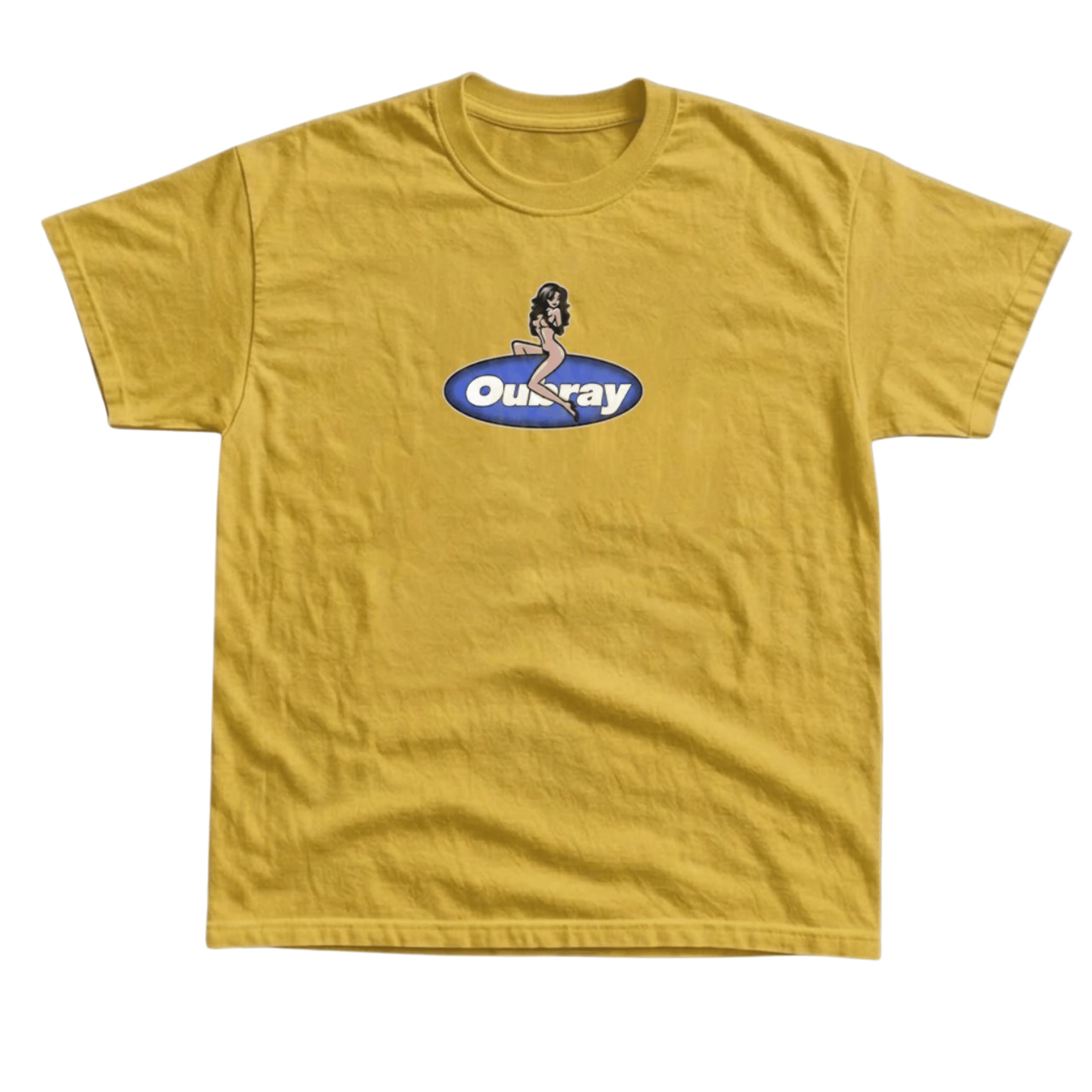 Gildan Men's and Women's T-shirt, Vintage Style Ouray Pin-up Girl Graphic Tee, Blue Oval Logo, Retro Y2K Skate Aesthetic, Sexy Pinup Art, Brunette Cartoon Girl, 90s Americana Graphic, Nostalgic Pop Culture, Edgy Humor Shirt, Unisex Top.