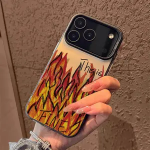 Red Graffiti Flame Pattern Case for iPhone 17 Pro Max 17 Air 16/15/14/13/12/11 Pro Max XR XS E Plus Retro High-end Shockproof Drop Screen Protection Cute Durable PC Smartphone Cover