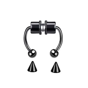 Unisex stainless steel non-piercing magnetic nose ring, fashionable hand-polished design, can be used as piercing and lip ring Adjustable Jewelry