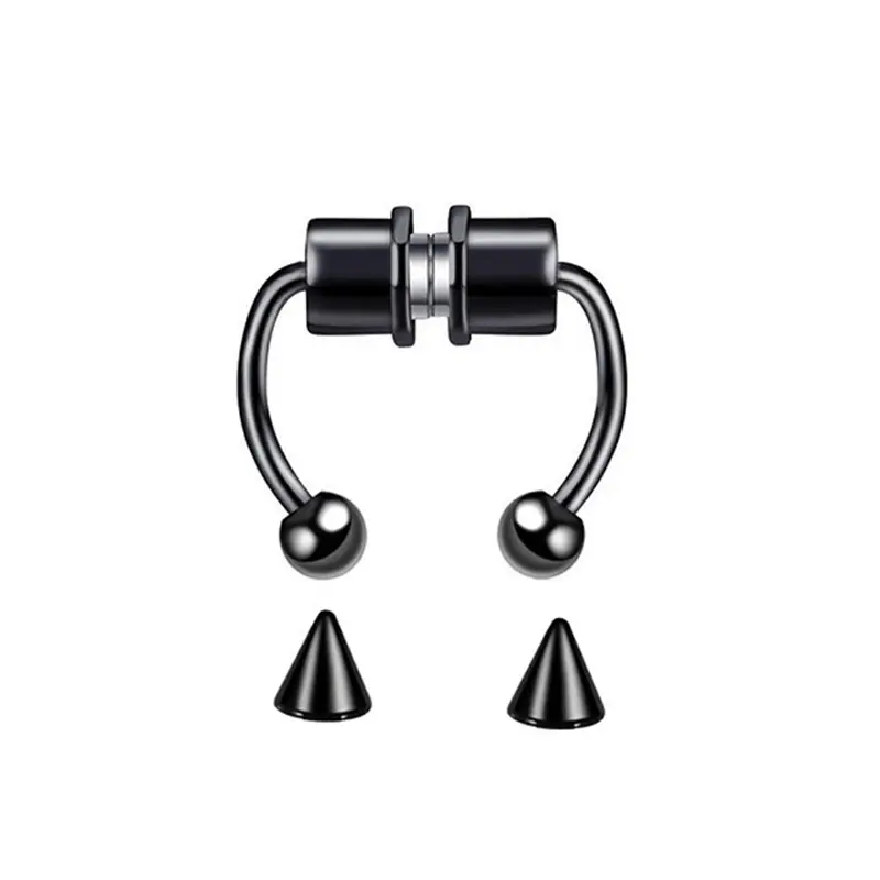 Unisex stainless steel non-piercing magnetic nose ring, fashionable hand-polished design, can be used as piercing and lip ring Adjustable Jewelry