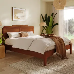 Belffin Queen Bed Frame with 47" Headboard, Modern Wooden Platform Bed, Storage & Charging Station, Easy Assembly, Noise-Free, Brown