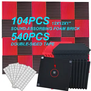 104 pieces of black and red soundproofing foam panels suitable for walls, 1 x 12 x 12 inches (approximately 30*30*2.5 cm) soundproofing foam panels, high-density sound-absorbing boards, noise-reducing studio