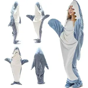 Cartoon Sand Sculpture Shark Sleeping Bag One-piece Pajamas Flannel Shark Home Clothes One-piece Shark Sleeping Bag Autumn and Winter