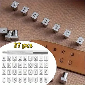 36Pcs Leathercraft Metal Letter and Number Stamps Punch Set Tool, 26 Letters Alphabet & 10 Numbers Imprinted Metal Leather Punching Tools for Leather Belt Bag Hat Shoes Craft Marking (6mm)