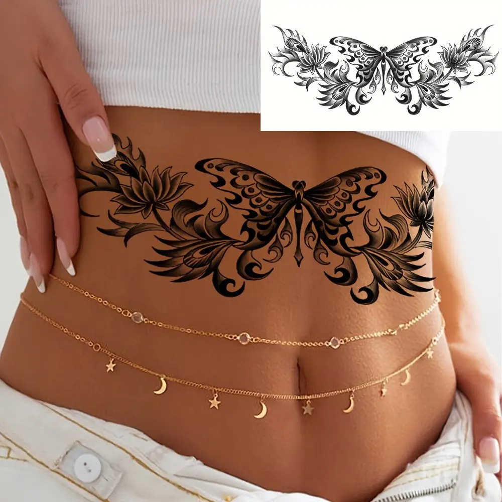 1pc Waterproof Temporary Tattoo Sticker, Temporary Tattoos Stickers, Waterproof Realistic Tattoos, Featuring Butterflies And Flowers Patterns, Suitable For Arms, Shoulders, Men And Women, Holidays, Parties, Gifts, Music Festivals