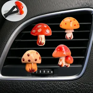 4pcs Cartoon Resin Small Mushroom Car Air Vent Decorations, Car Ornament, Cute Car Accessories Clip for Interior Styling, Fun Gifts for Drivers