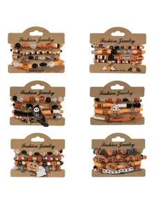 Beaded Bracelet, Cute Pumpkin & Spider Web & Ghost Charm Beaded Bracelet, Fashion Accessories for Women & Men Halloween Party