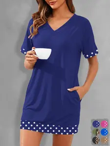 Women's Leopard Print Patchwork V-Neck Short Sleeve T-Shirt Dress, Slim Fit Mid-Length Top, Summer Casual Beach Vacation Fashion Streetwear