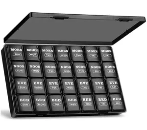 XL Large Weekly Pill Organizer 4 Times a Day, 7-Day Pill Boxes and Organizer AM PM, Big Compartments Pill Case, Monthly Medication Organizer 28 Days Dispenser for Fish Oils