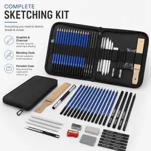 All-in-One 35Pcs Art Sketch Kit - Portable Travel Drawing Set with Organized Zipper Case, Blending Stumps, Sharpeners & Graphite Pencils - Essential Supplies for On-the-Go Creativity