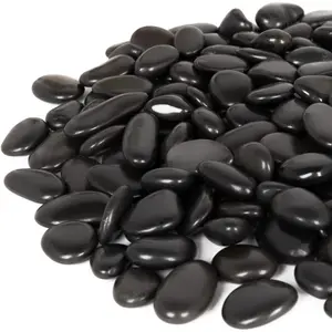 15lb Black River Rocks for Landscaping Outdoor, Polished Black Pebbles for Planters - 1 to 2 Inch, Large Decorative Stones for Garden Decor
