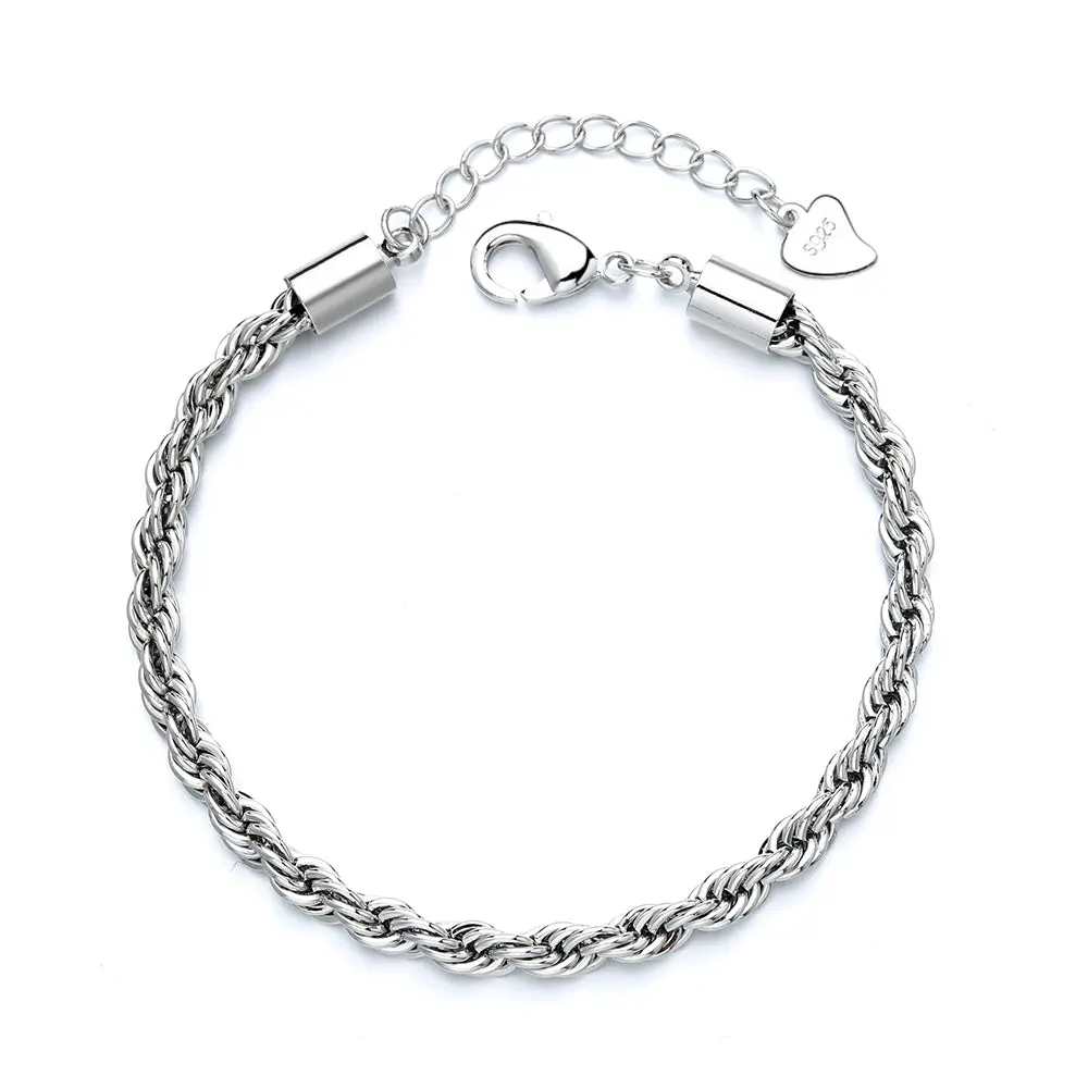 Amy & Annette 925 Sterling Silver Rope Chain Bracelet with Clasp and Chain Links