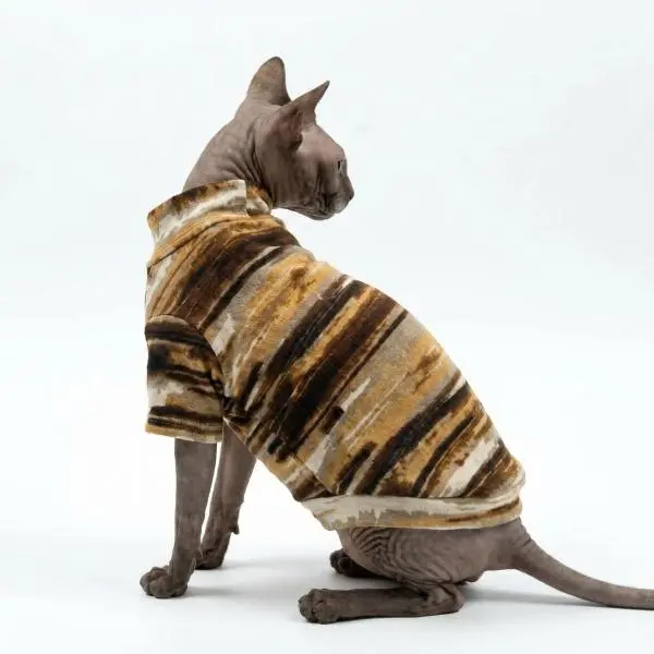 Cat Striped Turtleneck Shirts - Gradient Stripes, Pullover Cut, Soft Elasticity, Warmth Boost Pet Apparel for Sphynx Hairless Cats