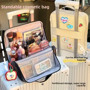 Large-capacity makeup bag (with mirror), portable cosmetic storage bag, professional quality, multiple compartments for storing cosmetics, Travel Makeup Bags Organizers, suitable for travel use