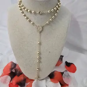 20-Inch 14 Karat Gold Plated Rosary-Style Cuban Link Necklace with Meaningful Pendant, Elegant Everyday Fashion Accessory, Meaningful Gift Ideas