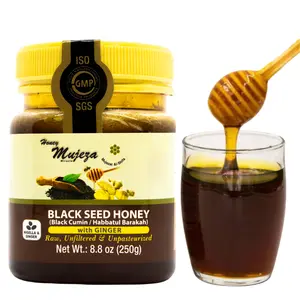 Black Seed Honey with Fresh Ginger Juice, Unheated, Unfiltered, Unprocessed 100% Natural Raw Liquid Honey - Immune Booster Flavor Sweet