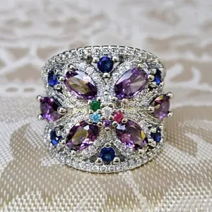 Women Ring Silver Tanzanite White Sapphire Simulated Gemstones Size 6, 7 8 NEW
